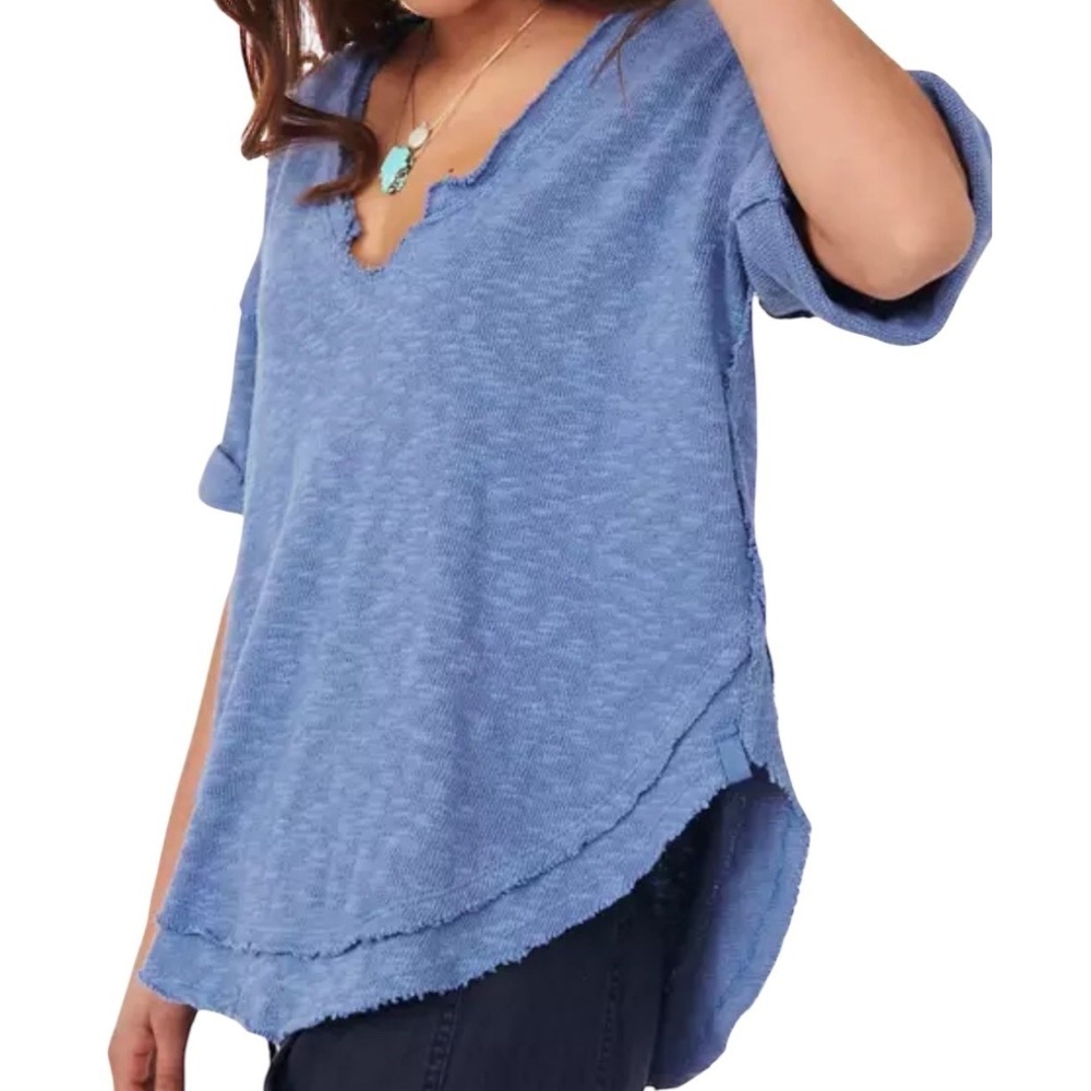 Free People We The Free North Star Tee Blue Slub Cotton Oversized Small